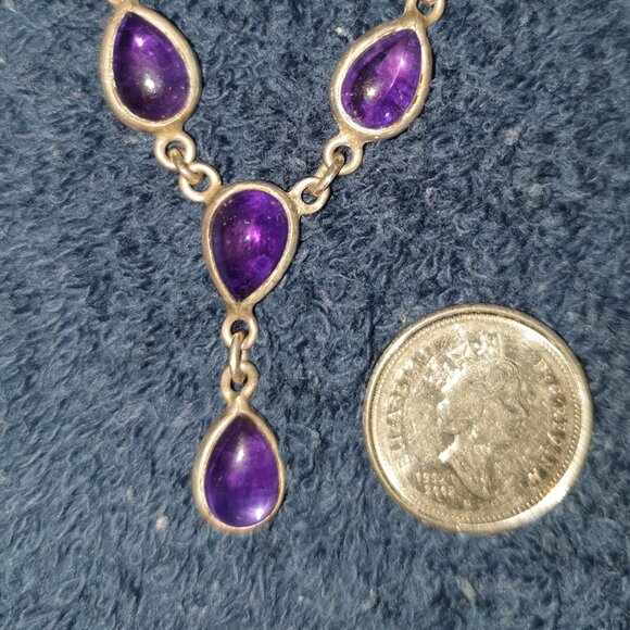 Vintage Victorian 10ct Natural Amethyst Cabochon 925 Sterling Silver Necklace - Picture 10 of 12